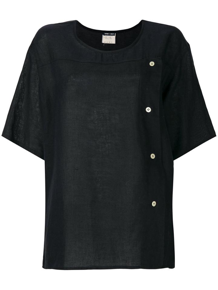 Giorgio Armani Vintage Buttoned Crew Neck T-shirt - Black