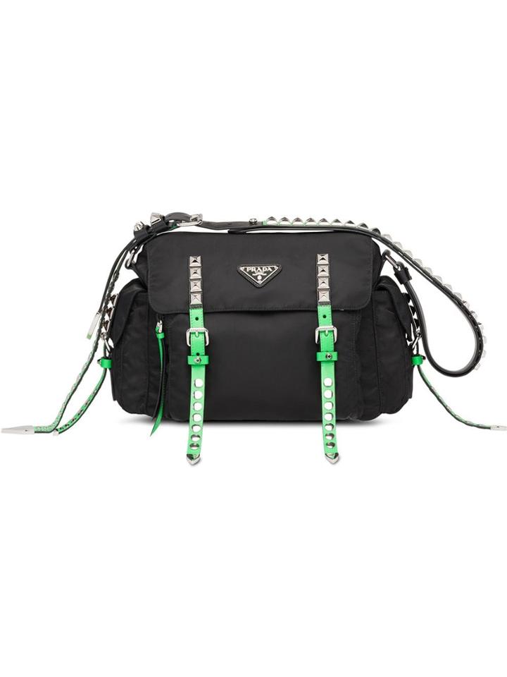 Prada Stud Detail Shoulder Bag - Black