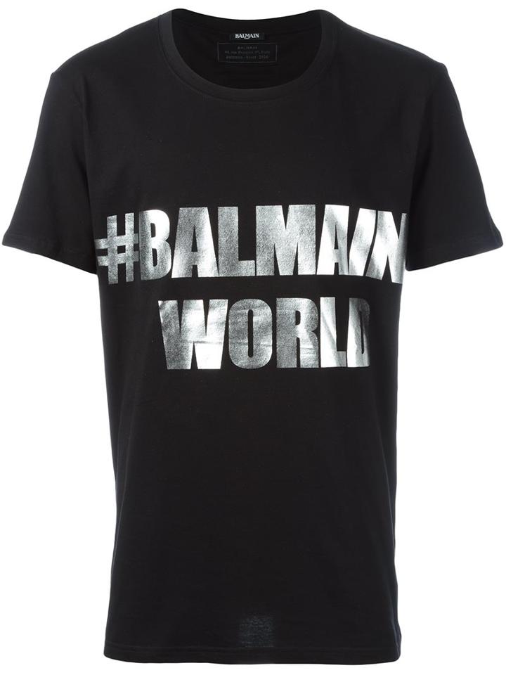 Balmain #balmainworld T-shirt, Men's, Size: Medium, Black, Cotton