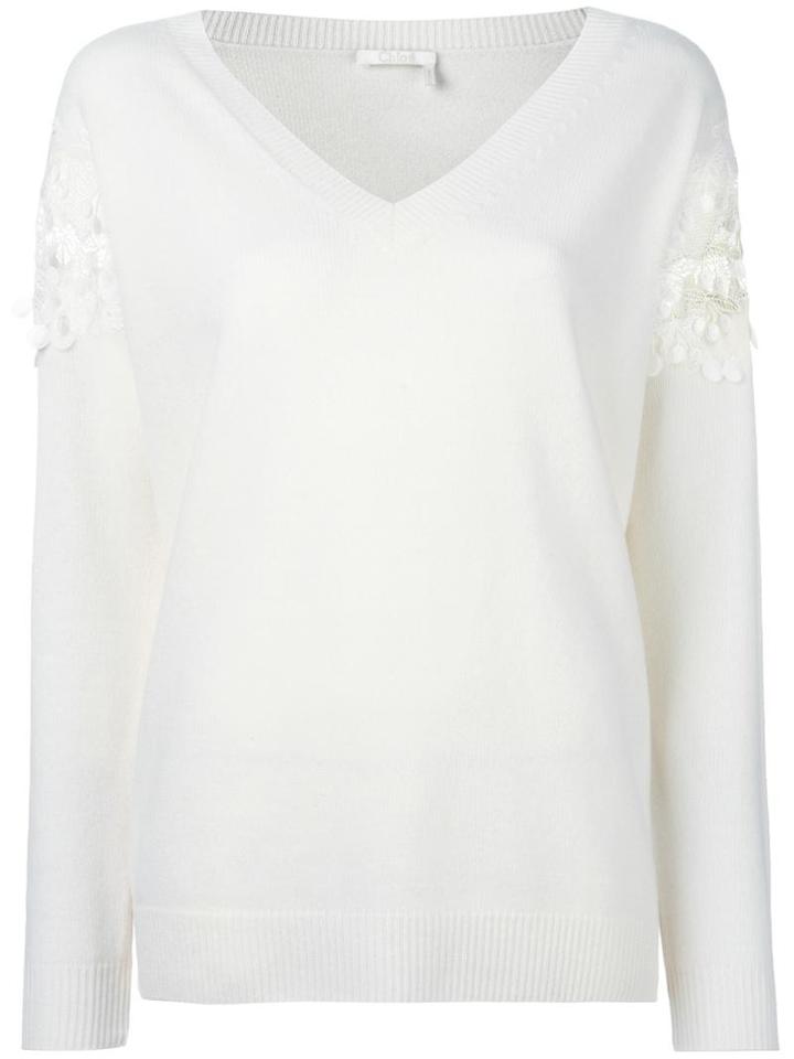 Chloé Cherry Guipure Jumper, Women's, Size: Medium, White, Merino/cashmere/cotton