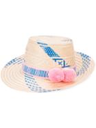 Yosuzi - Marea Oceanic Pom Pom Hat - Women - Cotton/straw - L, Nude/neutrals, Cotton/straw