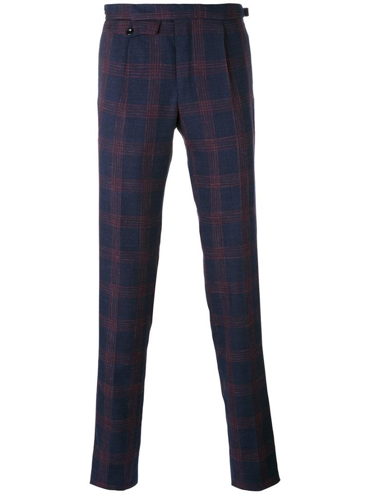 Incotex - Plaid Tailored Trousers - Men - Silk/linen/flax/wool - 54, Blue, Silk/linen/flax/wool