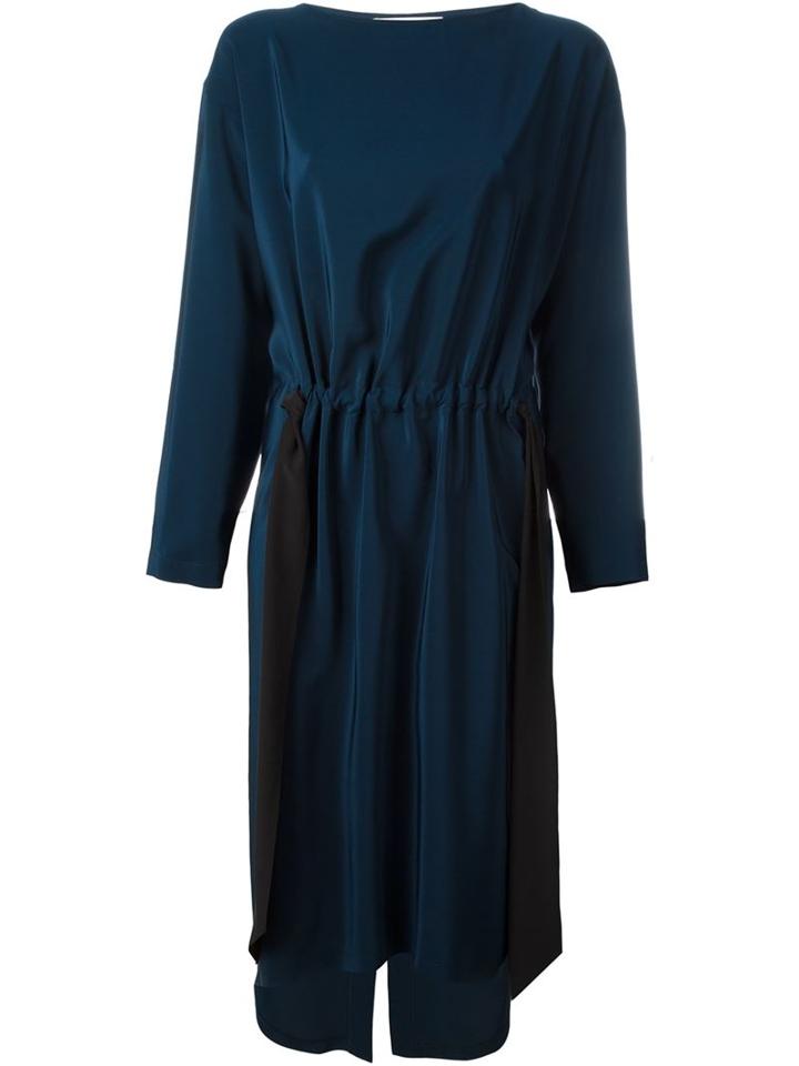 Cédric Charlier Gathered Front Midi Dress, Women's, Size: 44, Blue, Silk