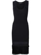 Yigal Azrouel Fringed Ribbed Knit Dress, Women's, Size: Large, Black, Rayon