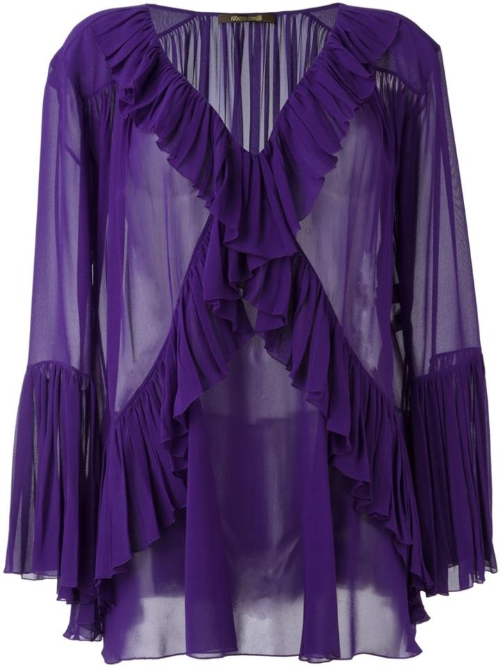 Roberto Cavalli Ruffle Detail Sheer Blouse, Women's, Size: 42, Pink/purple, Silk