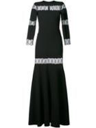 Huishan Zhang Lace Insert Gown, Women's, Size: 6, Black, Silk/wool/nylon/polyurethane