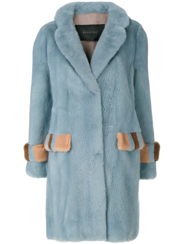 Blancha - Fur Detail Coat - Women - Mink Fur/merino/cotton/viscose - 40, Blue, Mink Fur/merino/cotton/viscose