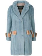 Blancha - Fur Detail Coat - Women - Mink Fur/merino/cotton/viscose - 40, Blue, Mink Fur/merino/cotton/viscose