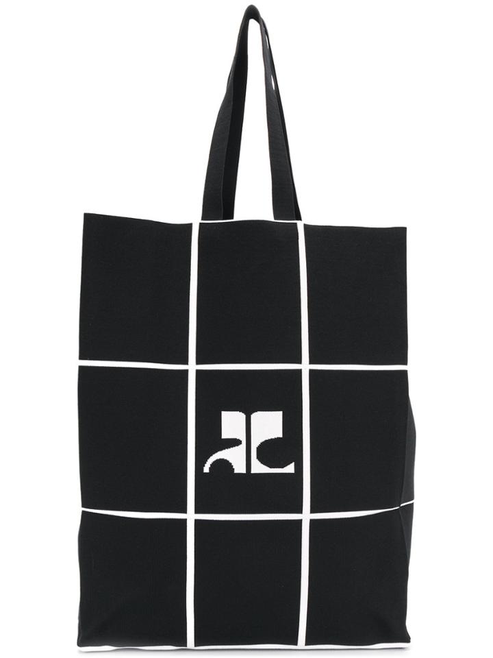 Courrèges Grid Print Tote - Black