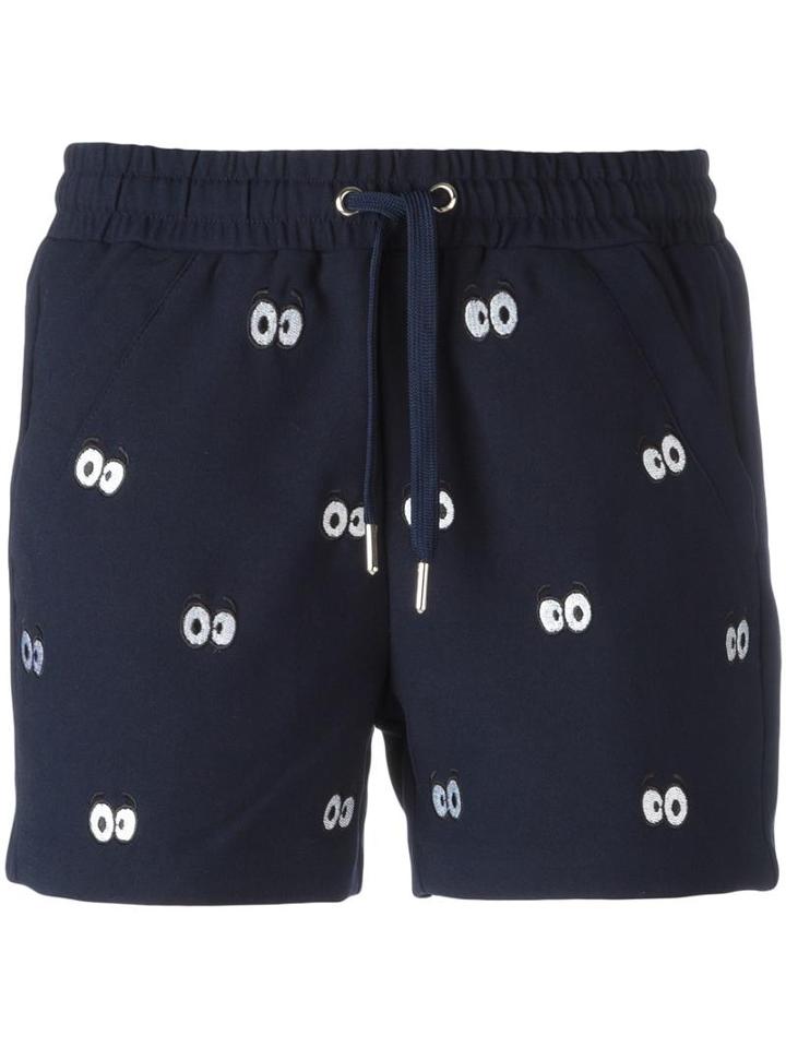 Zoe Karssen Eyes Patches Sweatshorts, Women's, Size: Small, Blue, Polyester/viscose/spandex/elastane