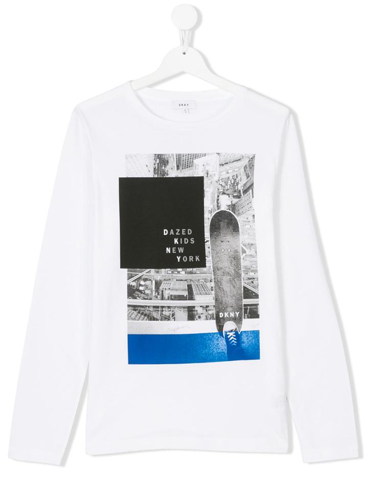 Dkny Kids Teen Skateboard Photographic Print Top - White