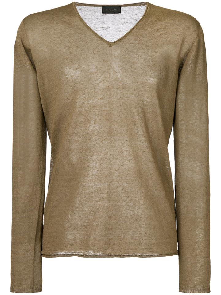 Roberto Collina Sheer V-neck Sweatshirt - Green