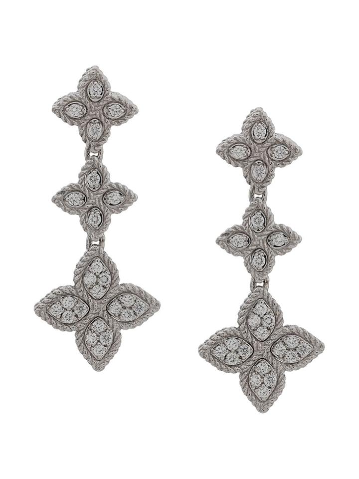 Roberto Coin 18kt White Gold Princess Flower Diamond And Ruby Drop