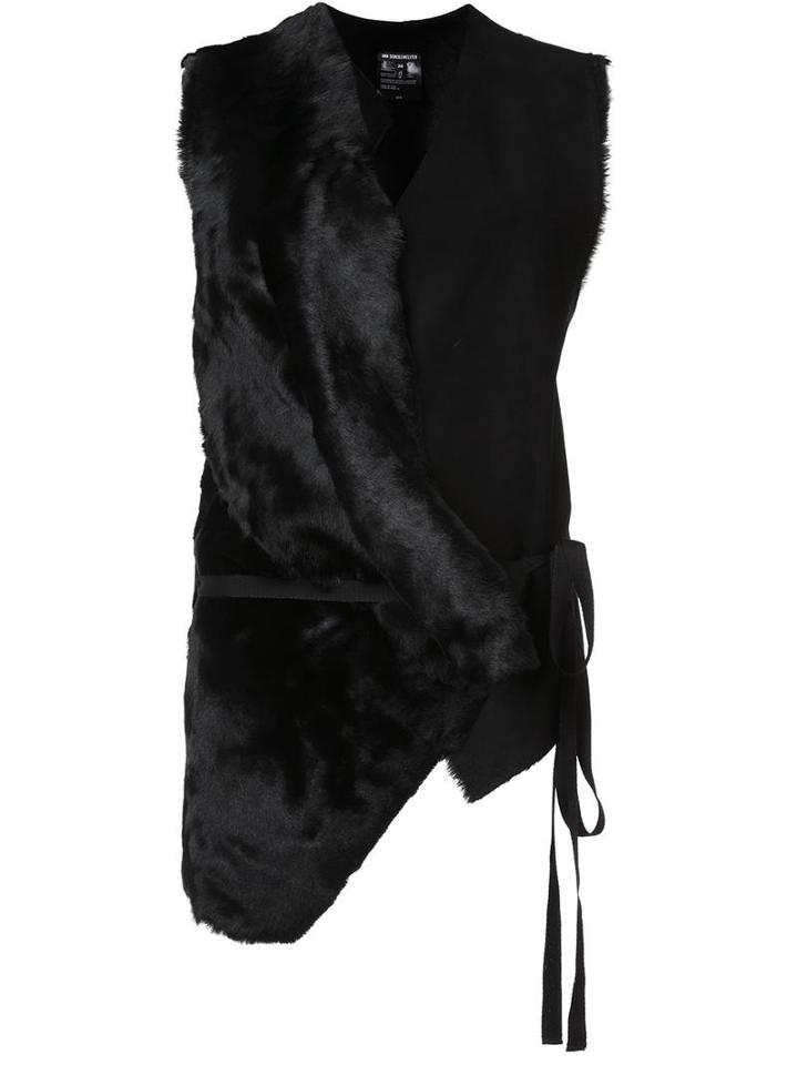 Ann Demeulemeester Tied Mixed Material Gilet, Women's, Size: 44, Black, Cotton/marmot Fur