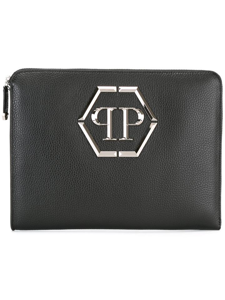 Philipp Plein Logo Clutch, Men's, Black, Leather