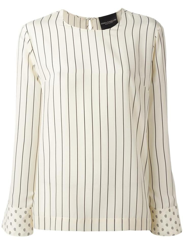 Erika Cavallini Striped Long Sleeve Blouse, Women's, Size: 44, Nude/neutrals, Silk