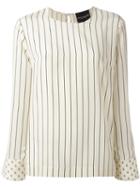 Erika Cavallini Striped Long Sleeve Blouse, Women's, Size: 44, Nude/neutrals, Silk