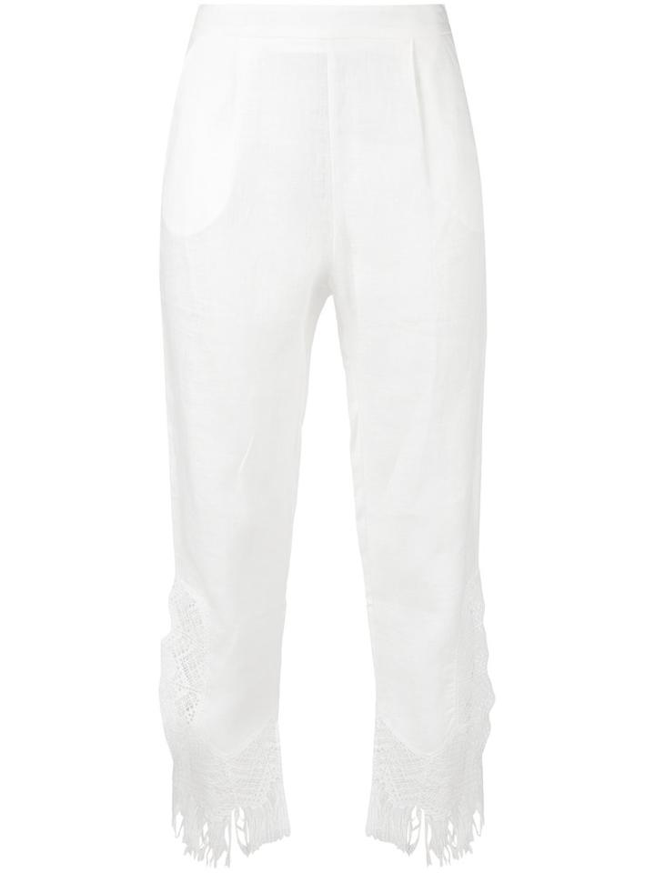 Ermanno Scervino - Tassel Hem Beach Trousers - Women - Linen/flax/polyester - 46, White, Linen/flax/polyester