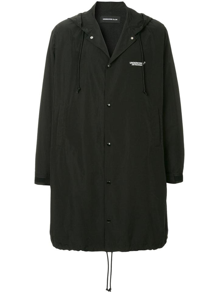 Undercover Logo Print Hooded Coat - Black