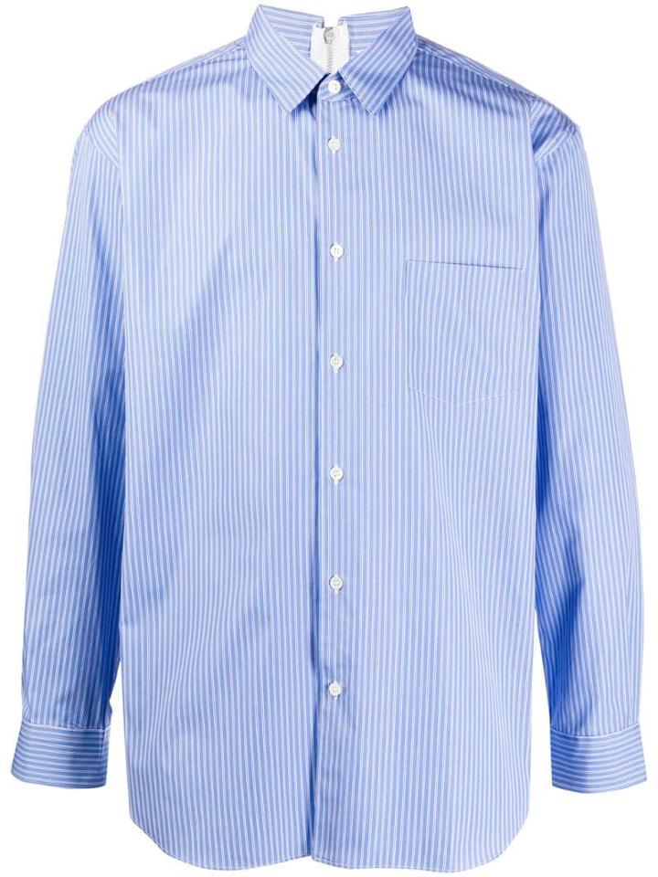 Comme Des Garçons Shirt Striped Zip-up Shirt - Blue