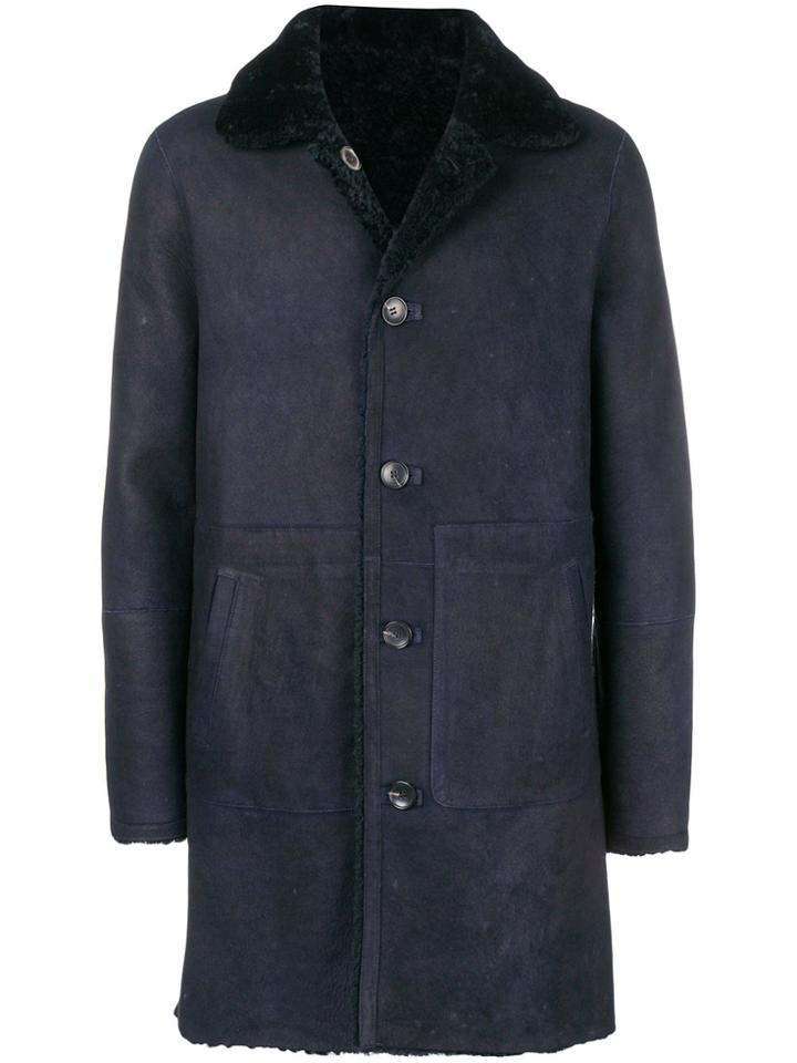 Desa Collection Shearling Lined Coat - Blue