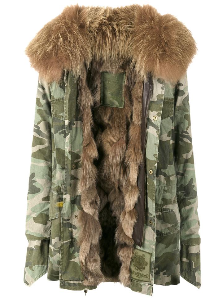 Mr & Mrs Italy - Short Camouflage Fur Lined Parka - Women - Cotton/lamb Skin/polyester/racoon Fur - M, Green, Cotton/lamb Skin/polyester/racoon Fur