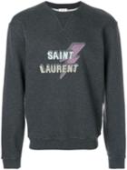 Saint Laurent Lightning Bolt Logo Sweatshirt - Grey