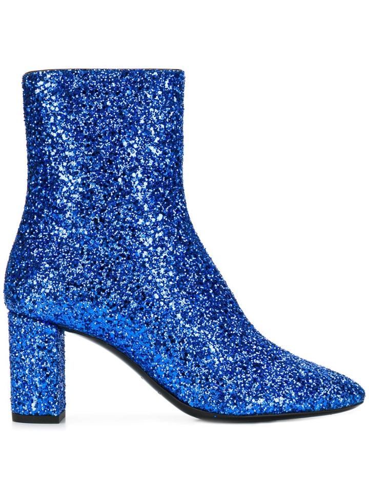 Saint Laurent Glitter Ankle Boots - Blue
