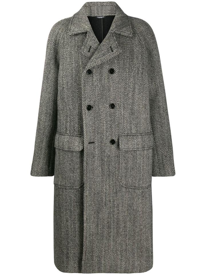 Dolce & Gabbana Herringbone Double-breasted Coat - Black