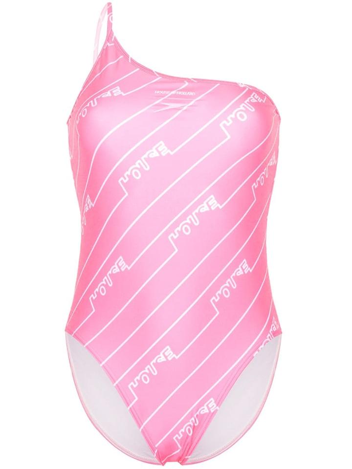 House Of Holland Logo Print One-shoulder Swimsuit - Pink