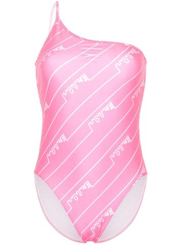 House Of Holland Logo Print One-shoulder Swimsuit - Pink