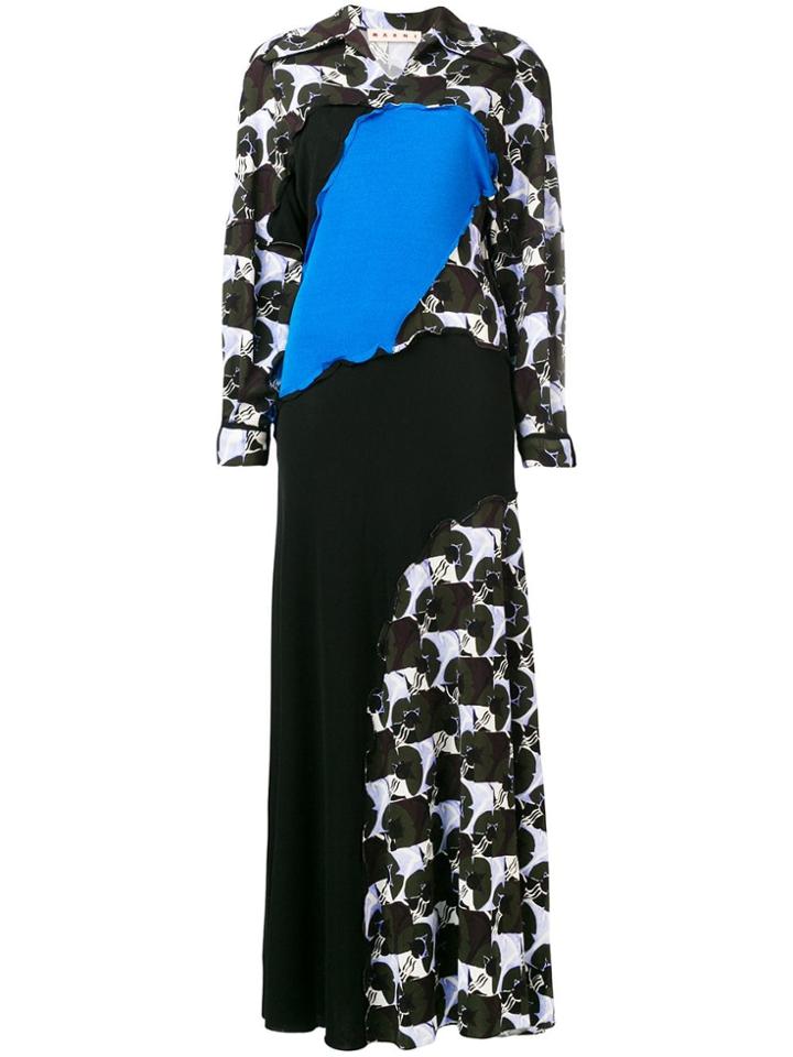 Marni Floral Paneled Maxi Dress - Black