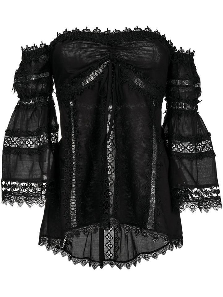 Charo Ruiz Lace Insert Off The Shoulder Top - Black