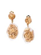 Oscar De La Renta Gold Leaf Pendant Earrings