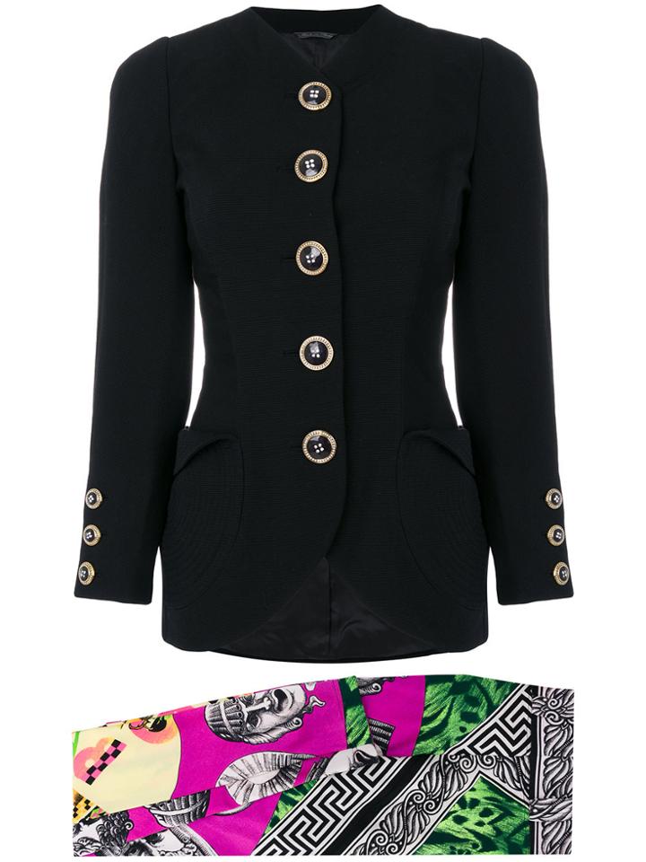 Versace Vintage Greek Leggings & Fitted Jacket - Black