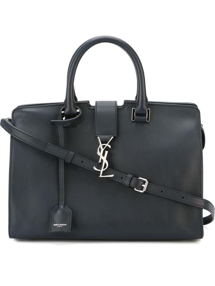 Saint Laurent Small Cabas Monogram Tote, Women's, Blue, Calf Leather