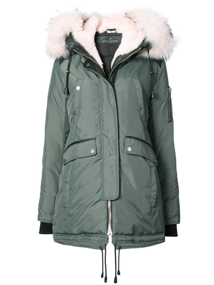 Nicole Benisti Melrose Rabbit Fur Trim Coat - Green