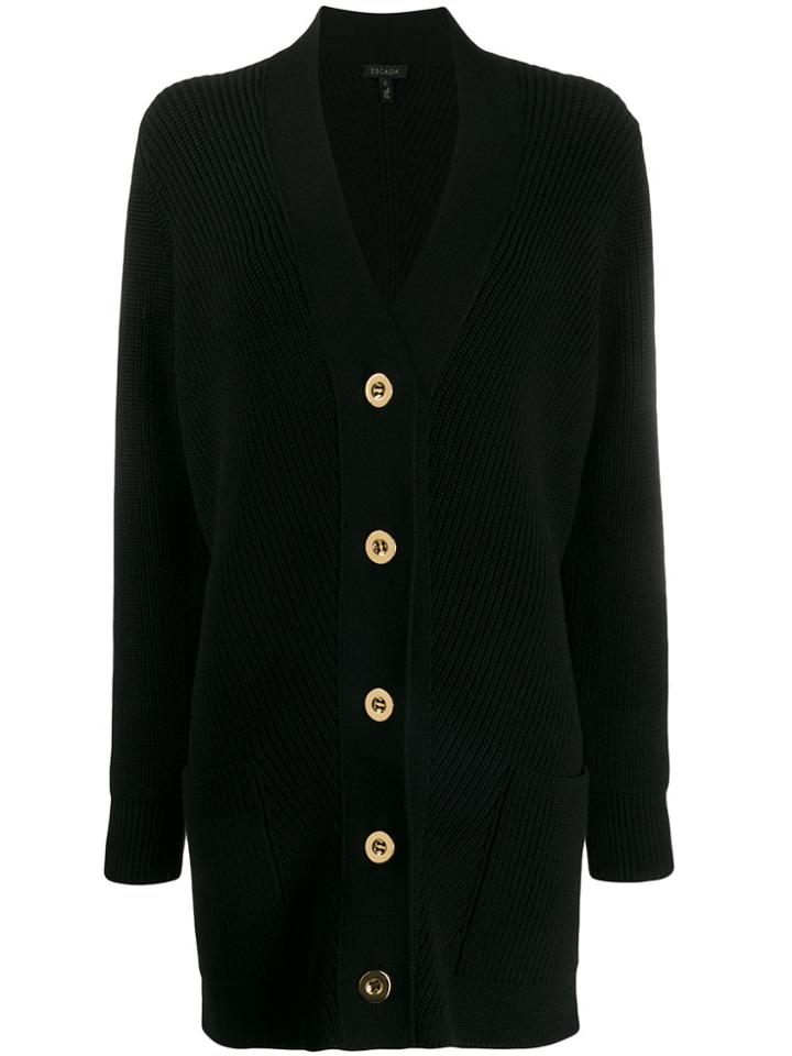 Escada Ribbed Knit Buttoned Cardigan - Black