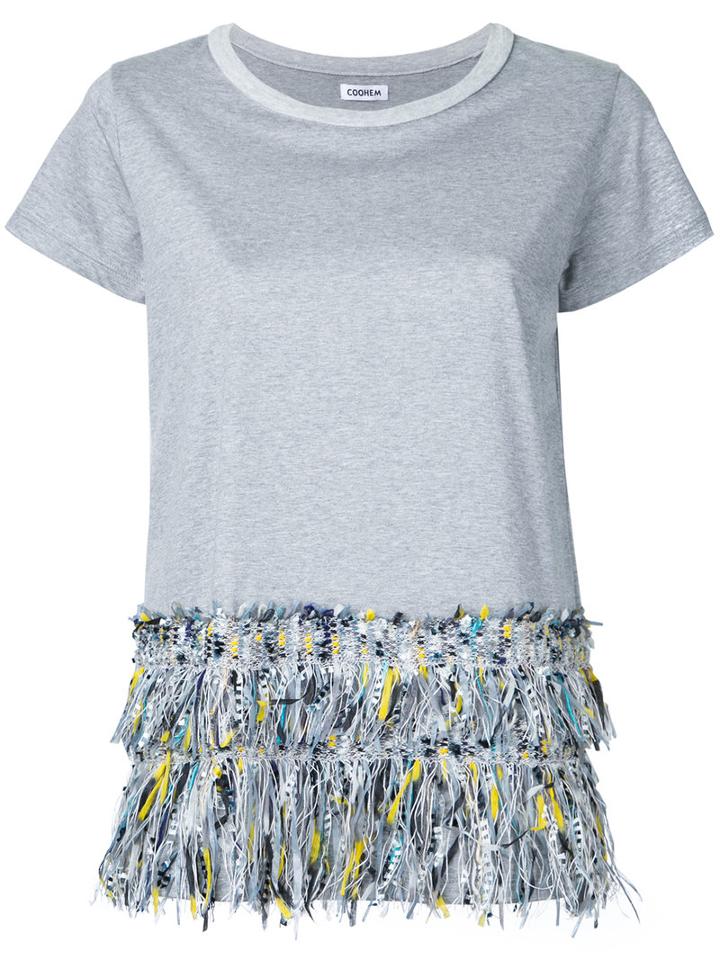Coohem - Fringed T-shirt - Women - Cotton - 36, Grey, Cotton