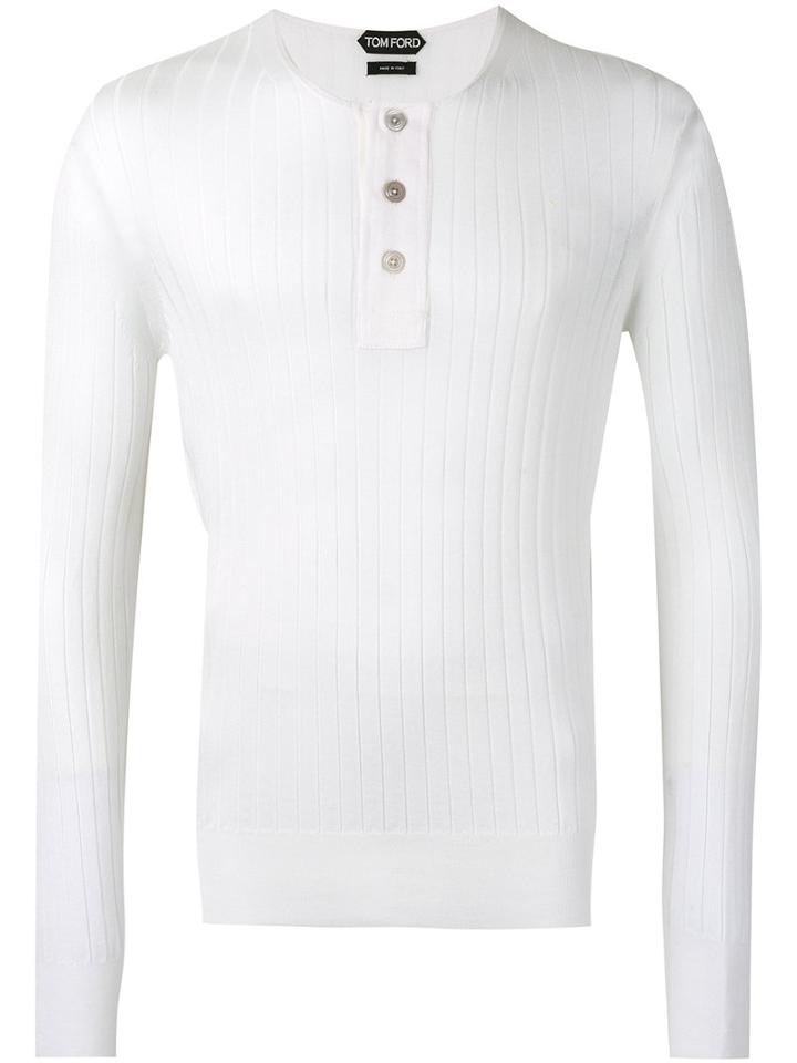 Tom Ford Superfine Long Sleeved Henley, Men's, Size: 50, White, Silk/cashmere
