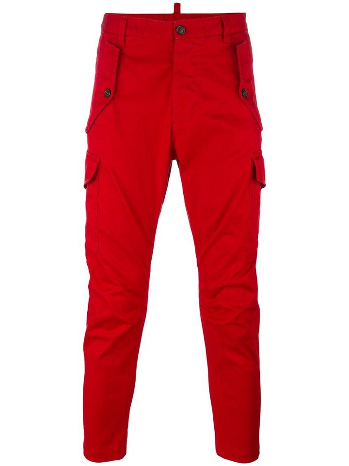 Dsquared2 Straight Leg Chino Trousers, Men's, Size: 46, Red, Cotton/spandex/elastane