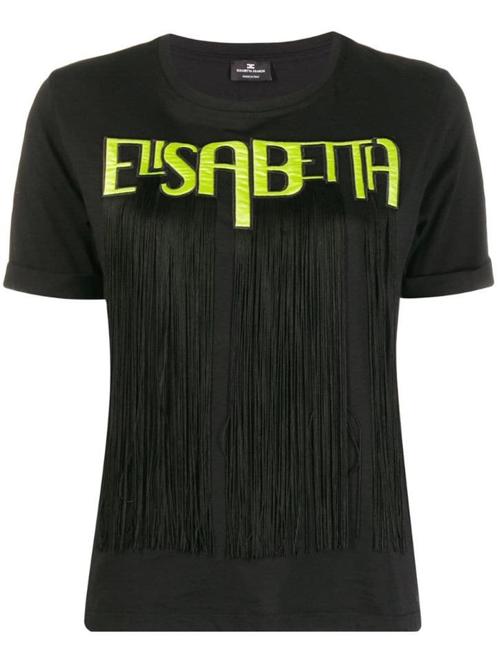 Elisabetta Franchi Logo Patch Fringed T-shirt - Black