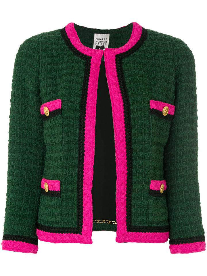 Edward Achour Paris Contrast Trim Tweed Jacket - Green