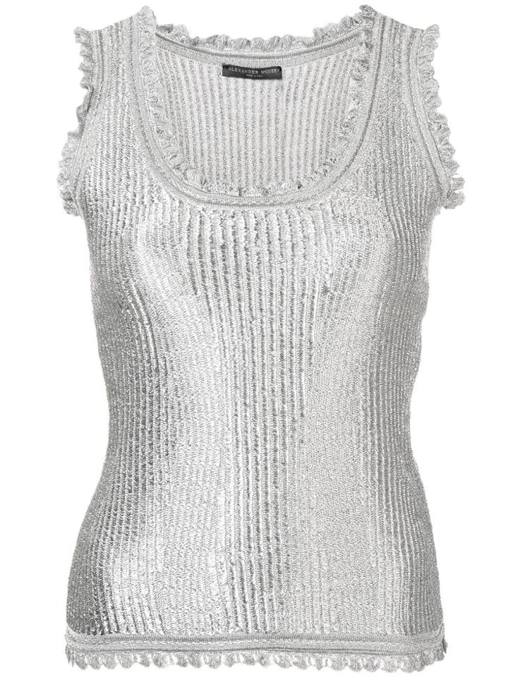 Alexander Mcqueen Ribbed Design Vest Top - Silver