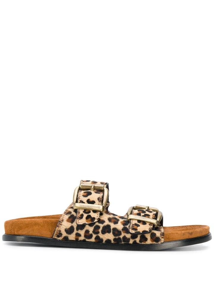 Avec Modération Buckled Leopard Sandals - Neutrals