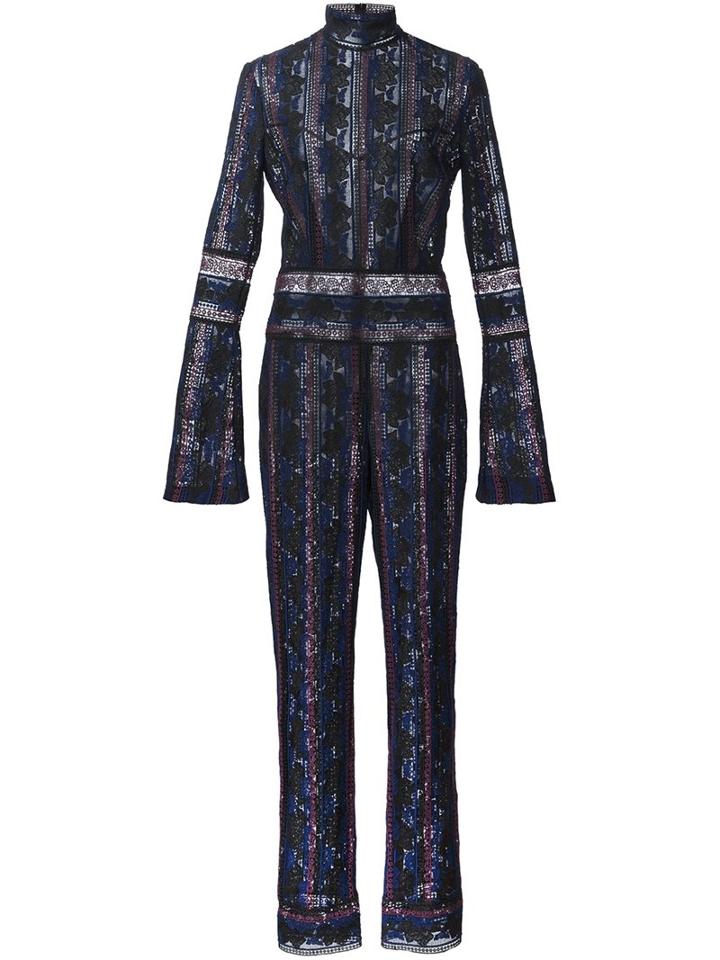 Yigal Azrouel Rose Embroidered Jumpsuit, Women's, Size: 6, Black, Polyester