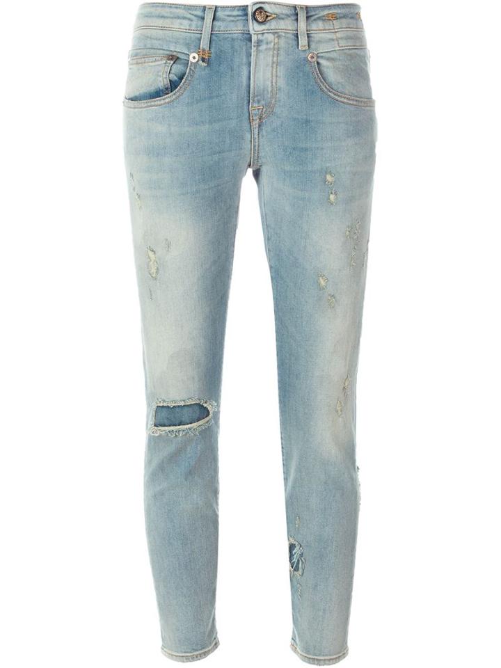 R13 Brixton Distressed Jeans, Women's, Size: 25, Blue, Cotton/polyester/spandex/elastane