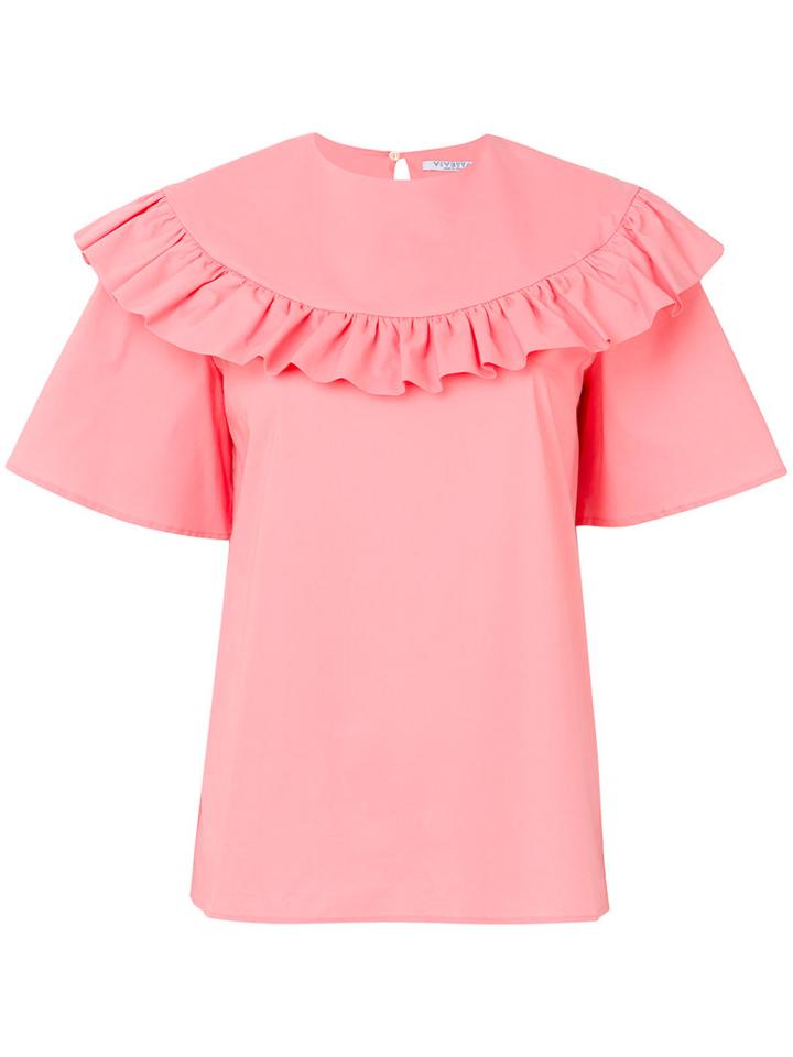 Vivetta - Ruffle Blouse - Women - Cotton/spandex/elastane - 40, Pink/purple, Cotton/spandex/elastane