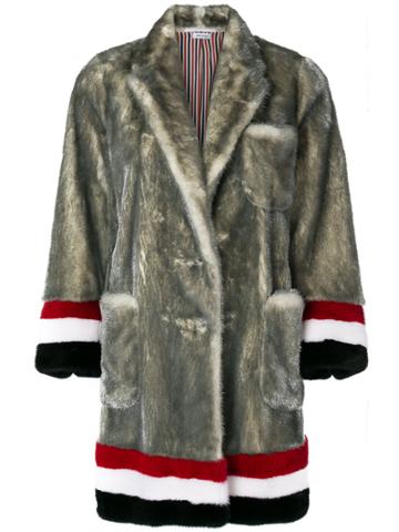 Thom Browne Single Breasted Sack Overcoat With Intarsia Red, White And