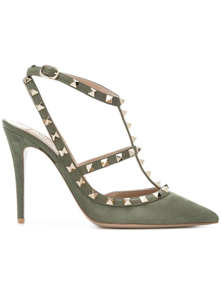 Valentino Rockstud Ankle Strap Pumps - Green